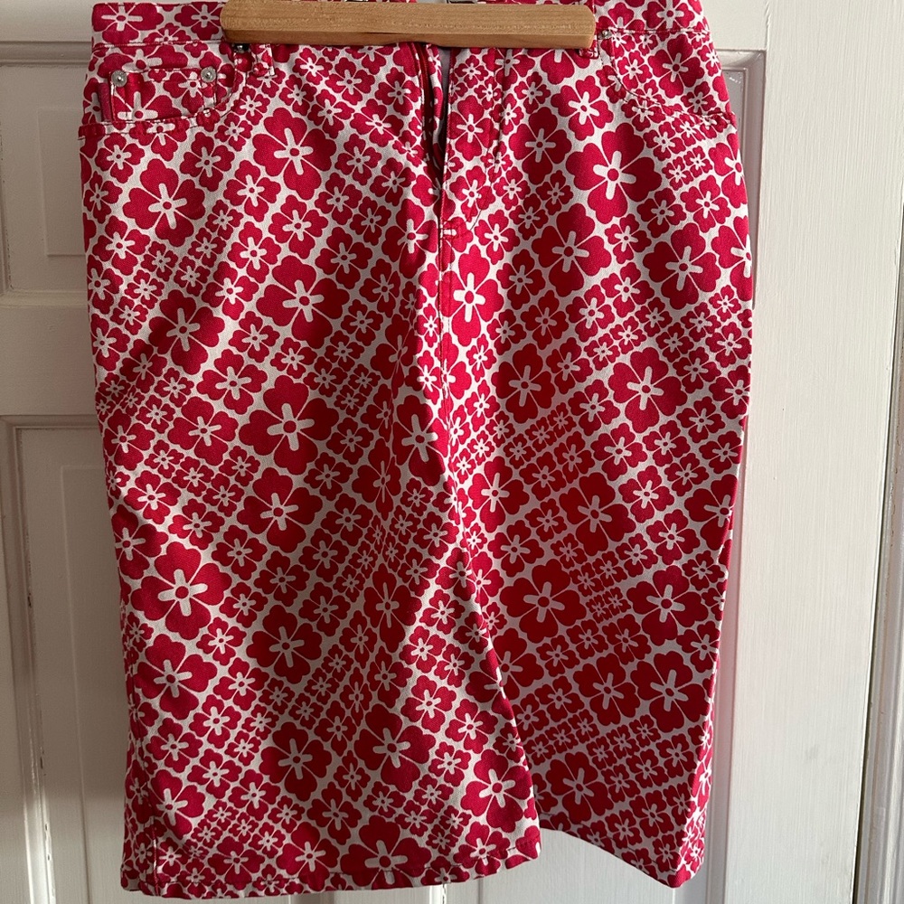 Vintage Moshino Jeans Red Retro Floral Denim Skirt